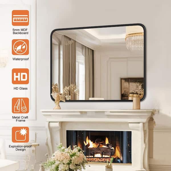 30 in. W x 40 in. H Rounded Rectangle Framed Wall Bathroom Vanity Mirror for Over Sink Wall in Matte Black