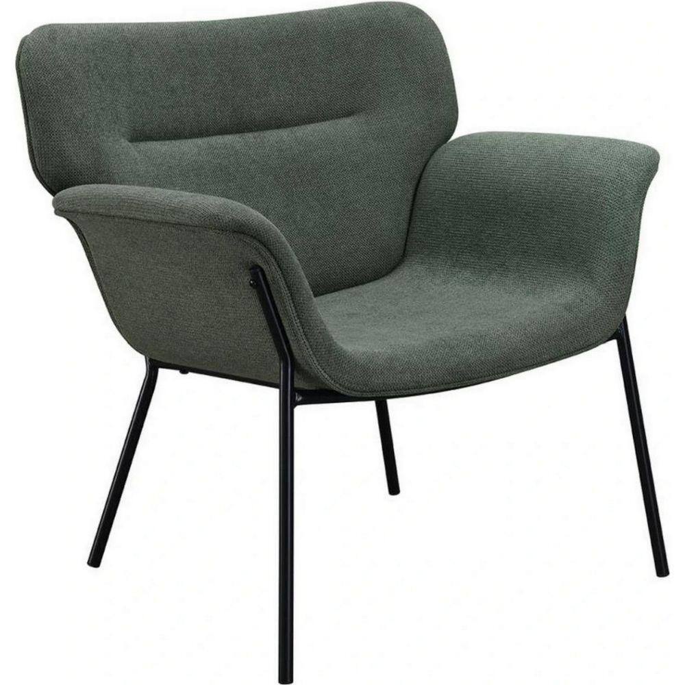Benjara Grayish Green Fabric Accent Chair with Angled Metal Legs