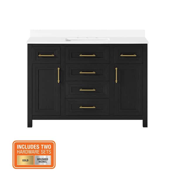 Beaufort 48 in. Single Sink Black Bath Vanity with White Engineered Stone Top (Assembled)