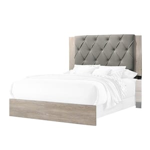 Gray and Cream Wooden Frame King Platform Bed with Button Tufted Headboard