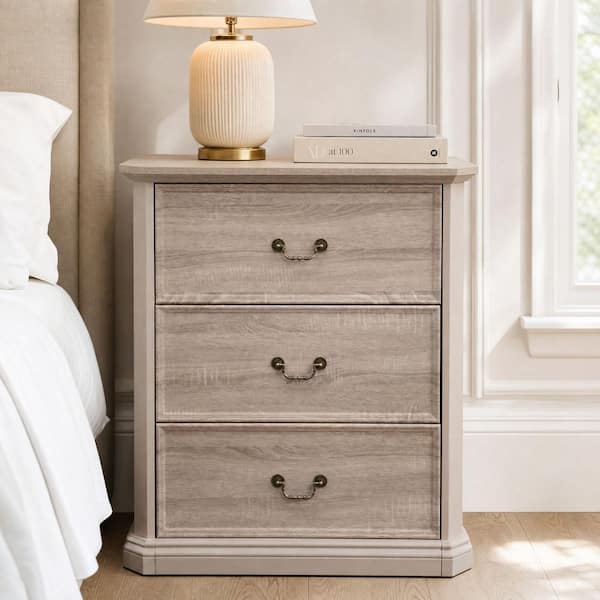 Homsee Beige 3-Drawer 31.5 in. Wide Chest of Drawers with Accent Panels, Metal Drawer Handles, Classic Design For Bedroom ZN-HS690053-01