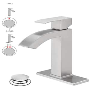 Waterfall Single Hole Single-Handle Low-Arc Bathroom Sink Faucet With Pop-up Drain Assembly In Brushed Nickel