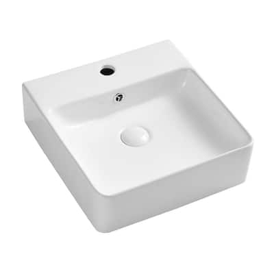 Overflow White Ceramic Rectangular Bathroom Cloakroom Sink 15 in. Vessel Sink with Pop Up Drain