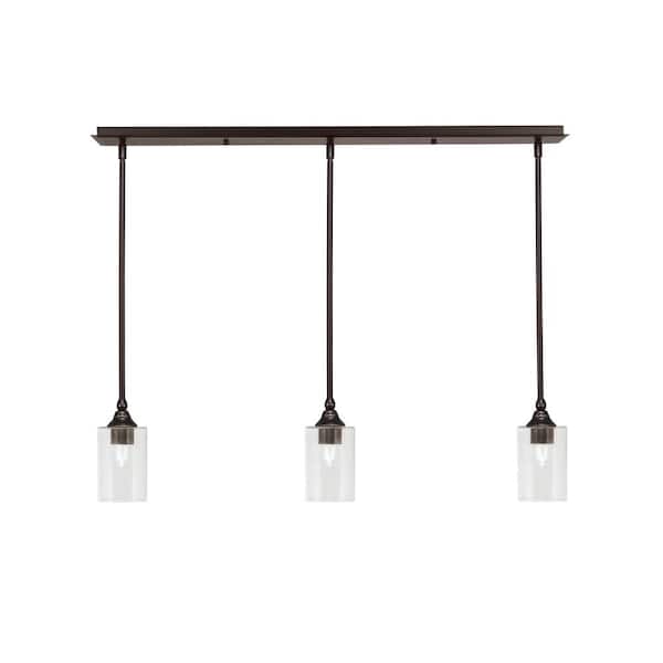 Livingston 100-Watt 3-Light Dark Granite Shaded Pendant Light with 4 in. Clear Bubble Glass Shades, No Bulbs