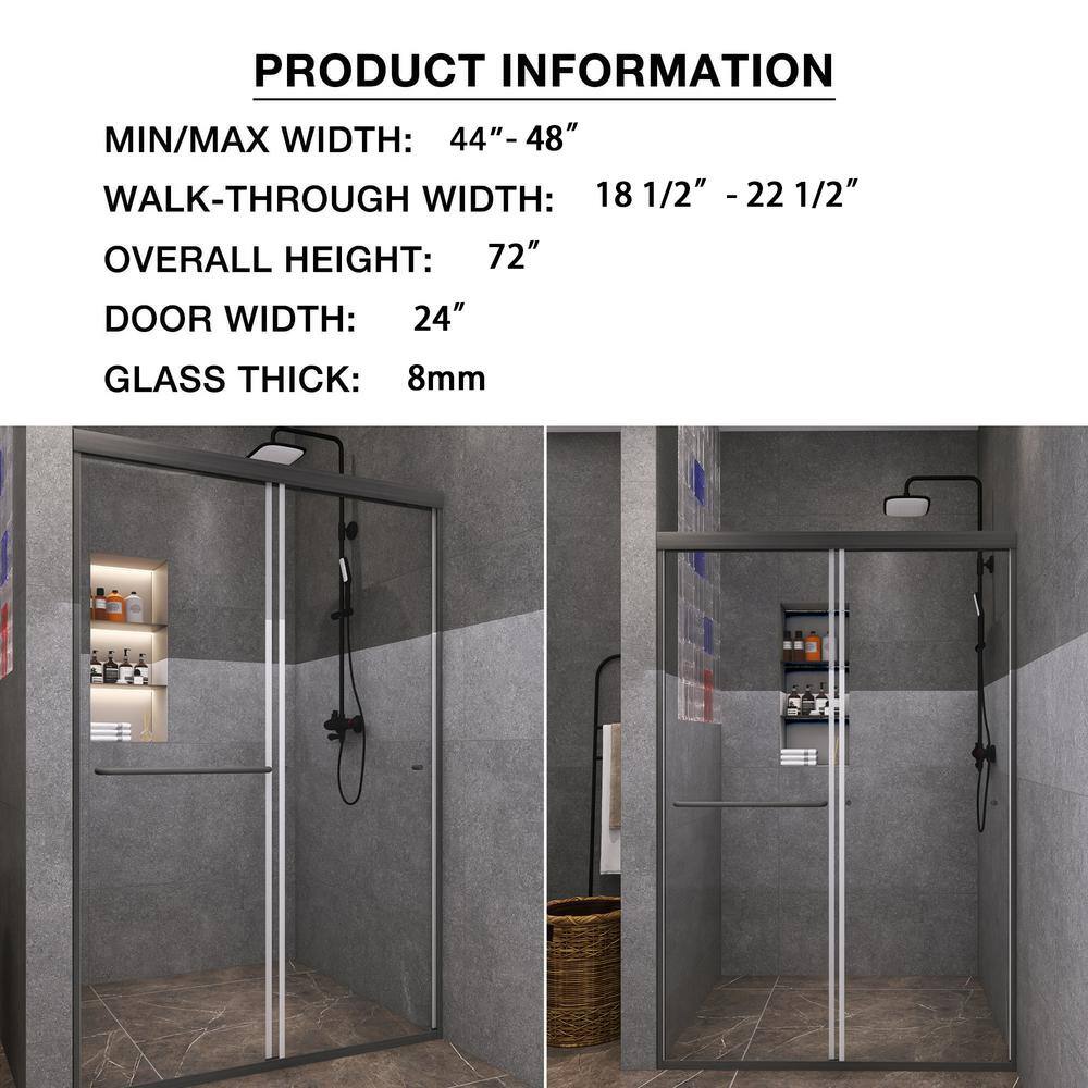 48" Black Framed Double Sliding Shower Door with Clear Glass