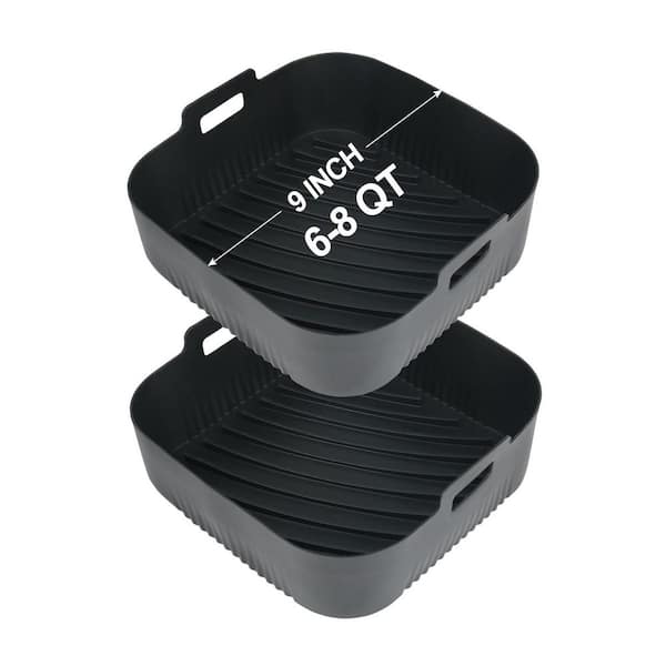 Basket Strainers Square Silicone Air Fryer Liners 9 Inch Gray Reusable Tray Insert Set for 6-8QT Air Fryer with Handles