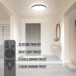 Europa 21 in. 1-Light Modern Black Selectable LED Flush Mount Ceiling Light for Kitchen