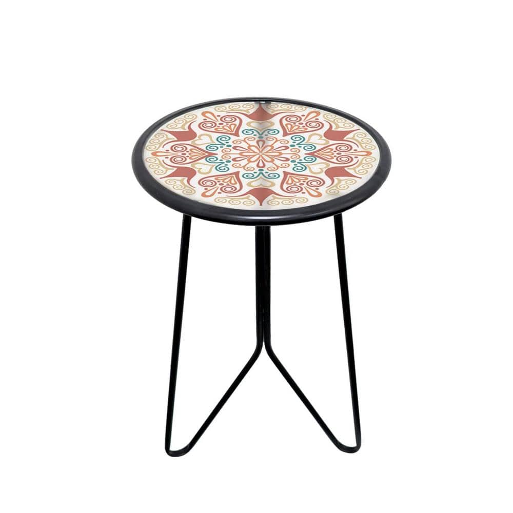 12 in. Metal and Glass Outdoor Round Side Table for Yard Balcony Garden Bed