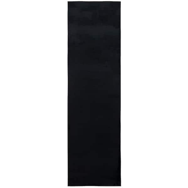 Faux Rabbit Fur Black 2 ft. x 10 ft. Machine Washable Solid Flokati Runner Rug