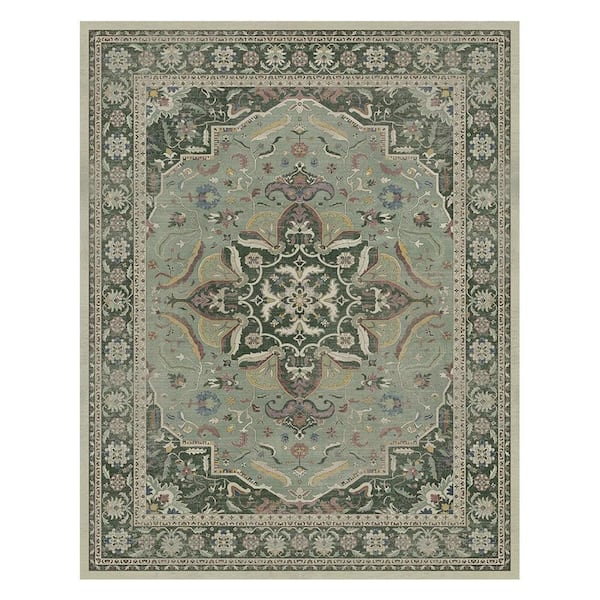 Samar Machine Washable Green 8 ft. x 10 ft. Medallion Indoor Area Rug