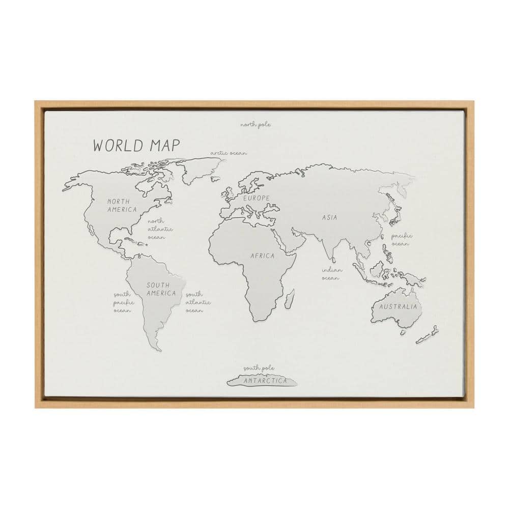 Natural Framed Abstract World Map Canvas Print, 23x33