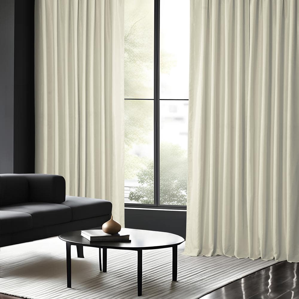 Off White Faux Silk Blackout Pleated Drape Panel
