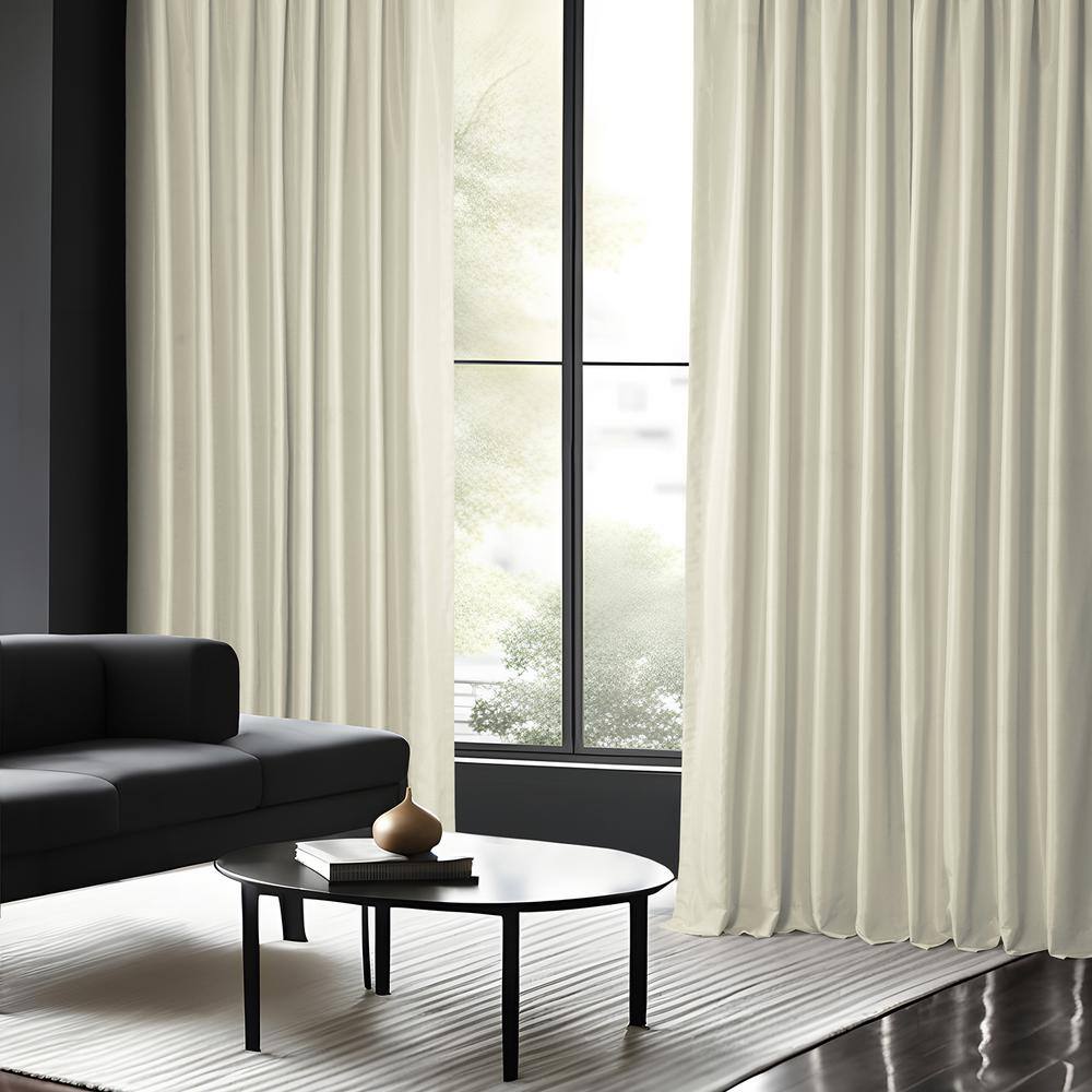 Off White Faux Silk Blackout Pleated Drape Panel