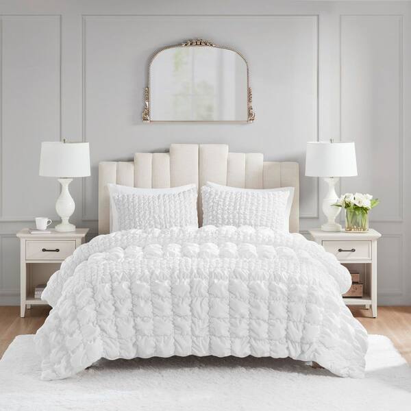 Liliana 3-Piece White Microfiber Full/Queen Comforter Set