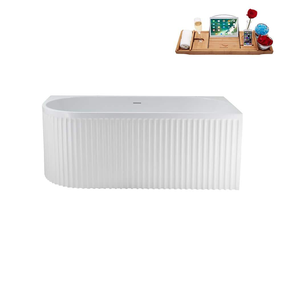59'' Glossy White Freestanding Acrylic Soaking Bathtub with Chrome Drain