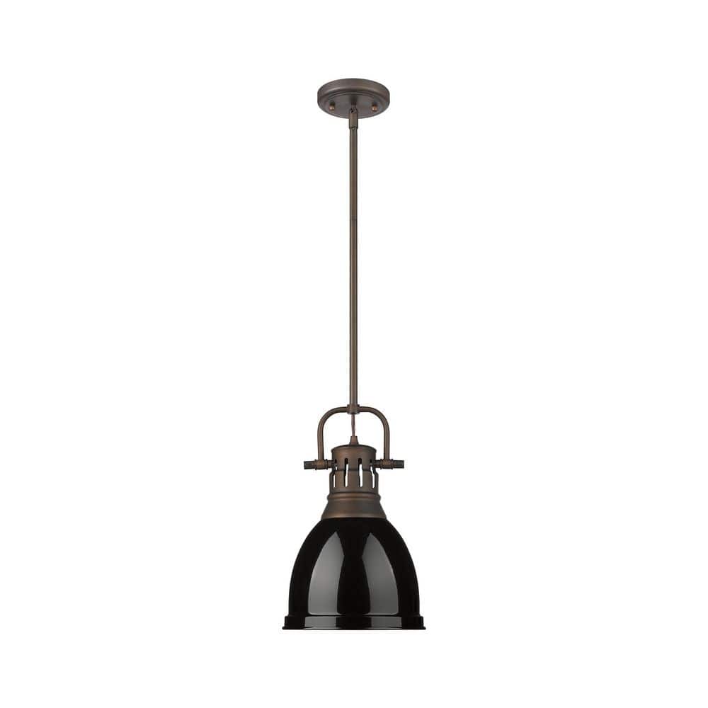 Duncan 14.25 in. 1 Light Rubbed Bronze Pendant Light with Black Shade price history on PriceWatchPro