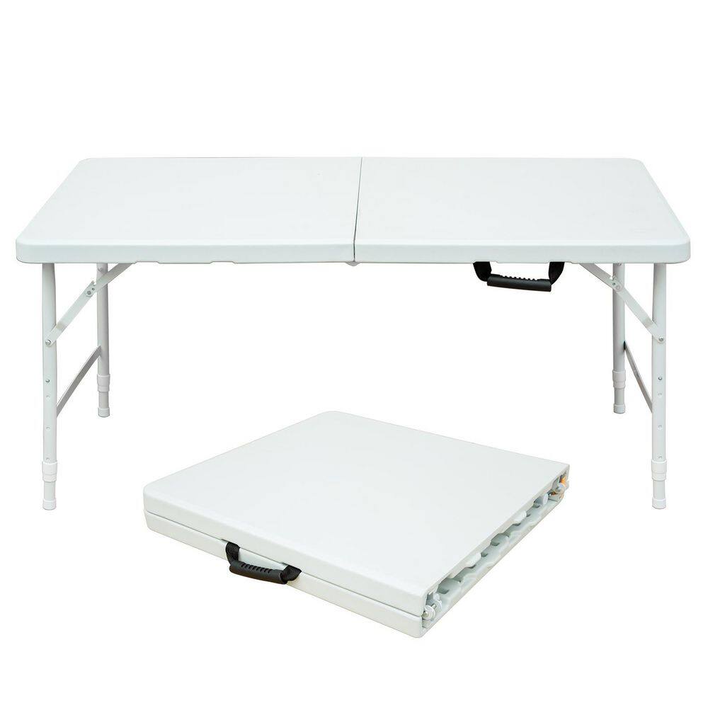 49.2 in. L Portable Plastic Top Folding Table, Outdoor Maximum Weight 135KG Foldable Table for Camping, White
