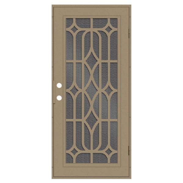 Unique Home Designs Essex 36 in. x 80 in. Left-Hand Outswing Desert Sand Aluminum Security Door with Black Perforated Metal Screen