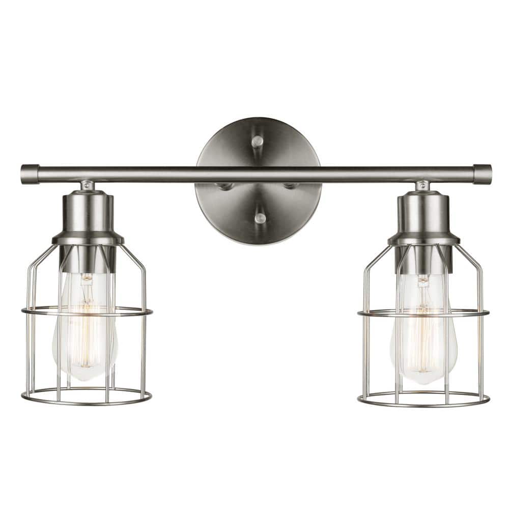 Dundas 16 in. 2-Light Brushed Nickel Vanity Light with Cage Shades, Incande