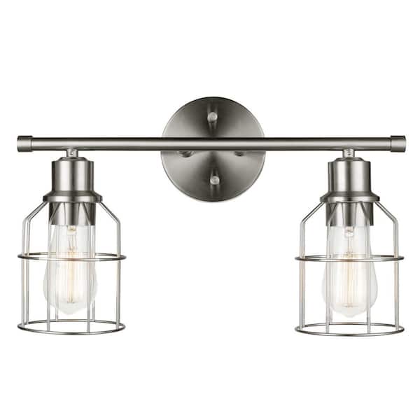 Globe Electric Dundas 16 in. 2-Light Brushed Nickel Vanity Light with Cage Shades, Incandescent Bulbs Included