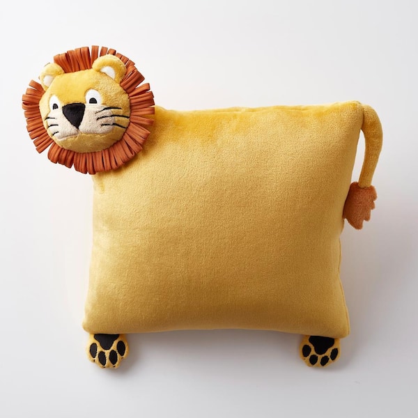 Plush Lion Character Yellow 18 in. Square Pillow