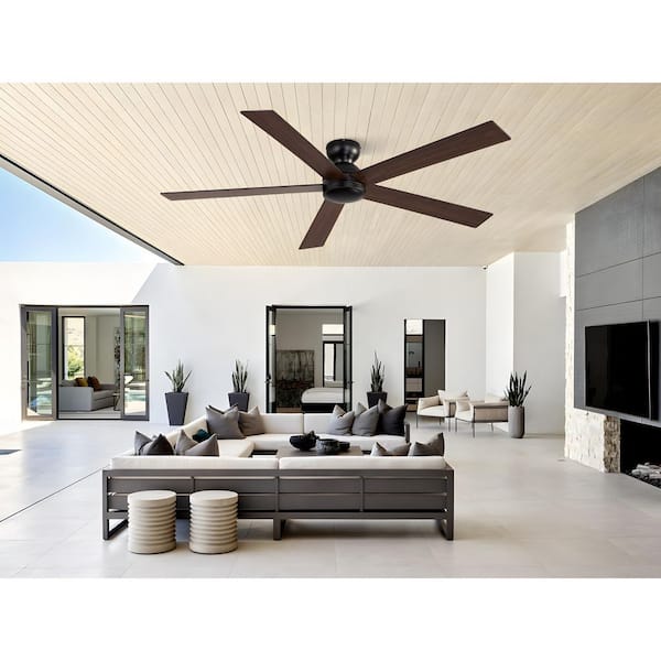 60 in. Indoor/Outdoor Matte Black 5 Blades Flush Mount Low Profile Ceiling Fans without Lights with Remote Control