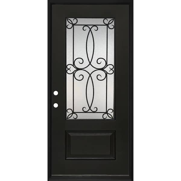 Regency 36 in. x 80 in. 3/4Lite Georgian Deco Glass RH Onyx Stained Mahogany Fiberglass Prehung Front Door