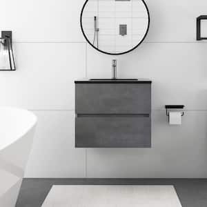 24 in. W x 19 in. D x 21 in. H Bathroom Vanity in Cement Grey with Black Solid Surface Top and Basin