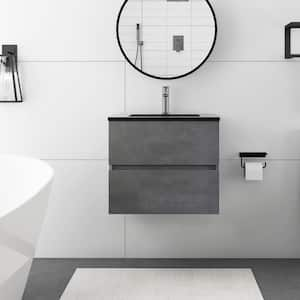 24 in. W x 19 in. D x 21 in. H Single Sink Wall-Mounted Bathroom Vanity  in Cement Grey with Black Quartz Top