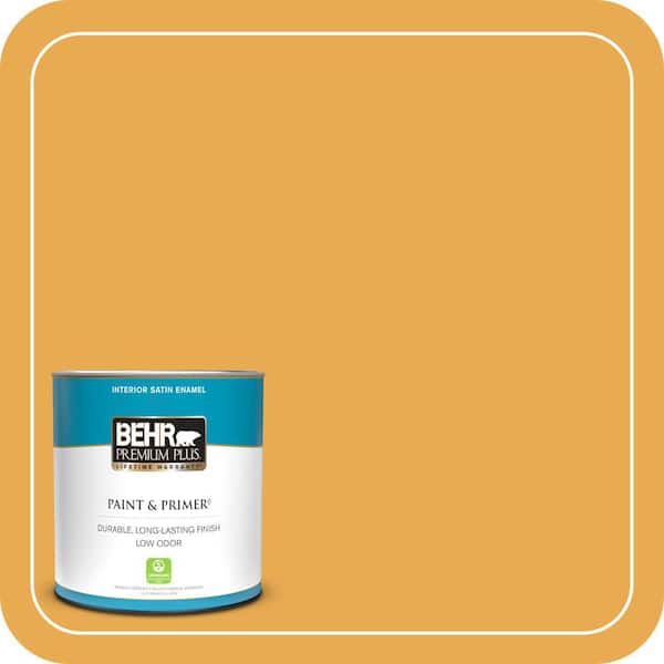 BEHR PREMIUM PLUS 1 qt. #BIC-43 Optimist Gold Satin Enamel Low Odor Interior Paint & Primer