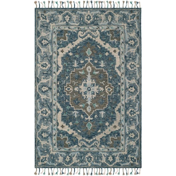 Aspen Dark Blue/Gray 9 ft. x 12 ft. Border Area Rug