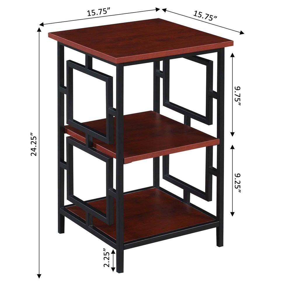 Cherry & Black Square Metal and Wood End Table 16"