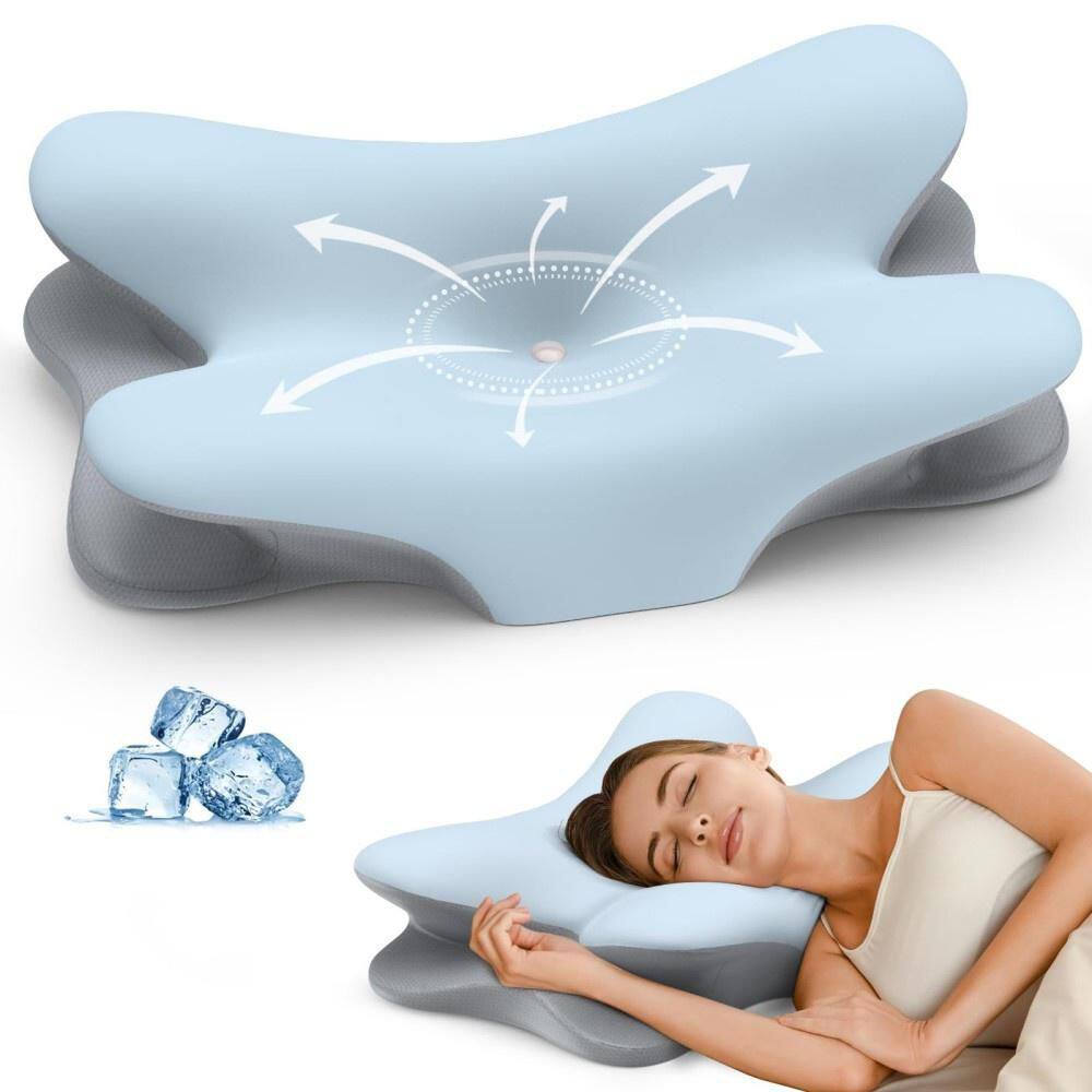 Cooling Butterfly Cervical Memory Foam Pillow, 25.6 in. x 15.7 in. 1-Piece Bed Pillow, Ergonomic Neck Support, Blue price history on PriceWatchPro