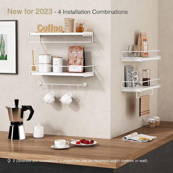 White Shelf / 丸窓 Cubilan 15.7 in. W x 6 in. D White Wood Decorative Wall Shelf (Set