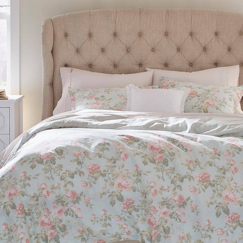 Madelynn Full/Queen Blue Cotton Floral Bedspread Cover Set