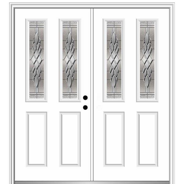 MMI Door 60 in. x 80 in. Grace Left-Hand Inswing 2-Lite Decorative Primed Fiberglass Smooth Prehung Front Door, 4-9/16 in. Frame