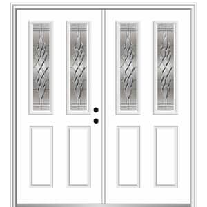 60 in. x 80 in. Grace Left-Hand Inswing 2-Lite 2-Panel Decorative Primed Steel Prehung Front Door on 4-9/16 in. Frame