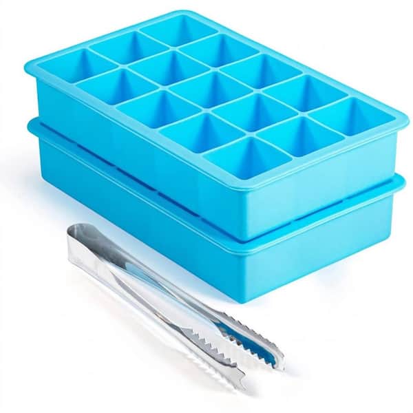 Blue Square Ice Mold Silicone Ice Cube Tray 2 Pack Flexible Non-Stick Kitchen Barware for Cocktails Whiskey