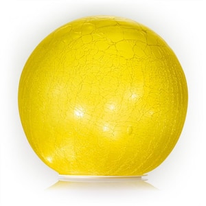 7 in. Dia Indoor/Outdoor Textured Glass Gazing Globe with LED Lights Yard Decoration, Yellow