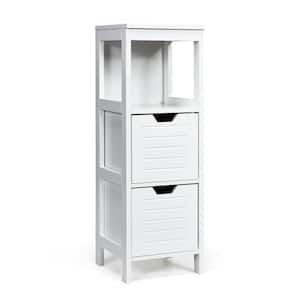 12 in. W x 12 in. D x 35 in. H White Bathroom Wooden Floor Linen Cabinet with 2-Drawers
