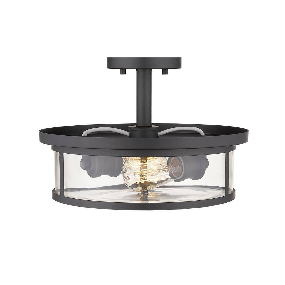 Bronze and Glass 2-Light Semi-Flush Mount Ceiling Fixture
