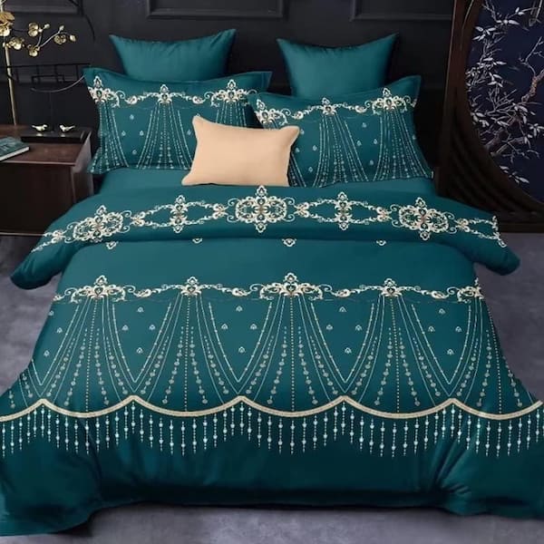 Shatex All Season Bedding 3 Piece Blue Polyester Queen Size Ultra Soft Elegant Bedding Comforters Set