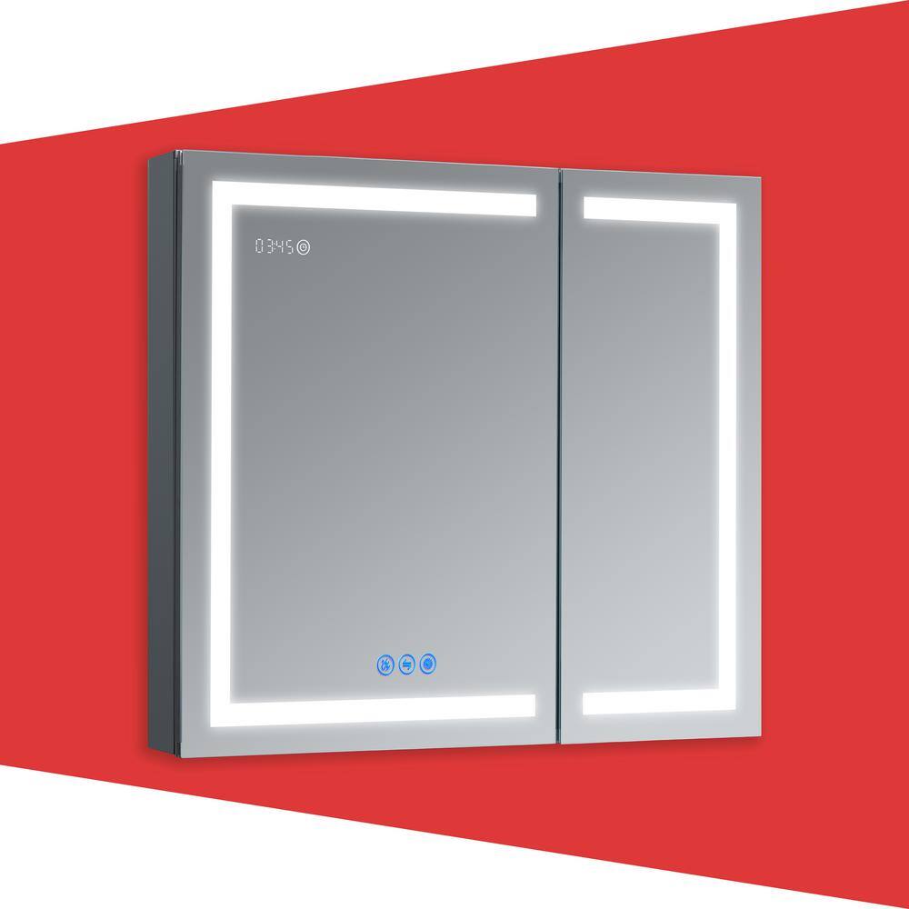 Decadom Rubini 36 In W X 32 H Led Medicine Cabinet Recessed Surface Clock Dimmer Defogger Cosmetic Mirror Usb 3632 The Home Depot Decadom Rubini 36 In W X 32 H Led, Led Round Mirror Medicine Cabinet