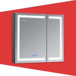 RUBINI 36 in.W x 32 in.H LED Medicine Cabinet Recessed Surface Clock Dimmer Defogger Cosmetic Mirror Outlet USB