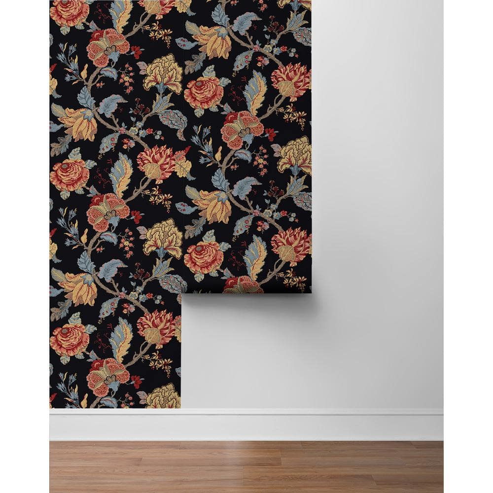 Ebony Floral Jacobean Pre-pasted Vinyl Wallpaper Roll