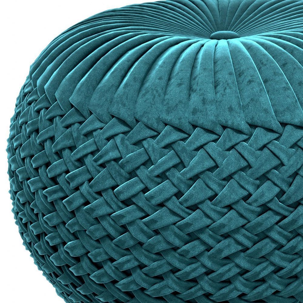 Teal Velvet Tufted Round Pouf Ottoman