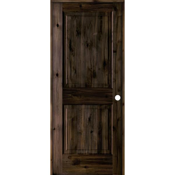 Krosswood Doors 30 in. x 80 in. Rustic Knotty Alder Wood 2 Panel Square Top Left-Hand/Inswing Black Stain Single Prehung Interior Door