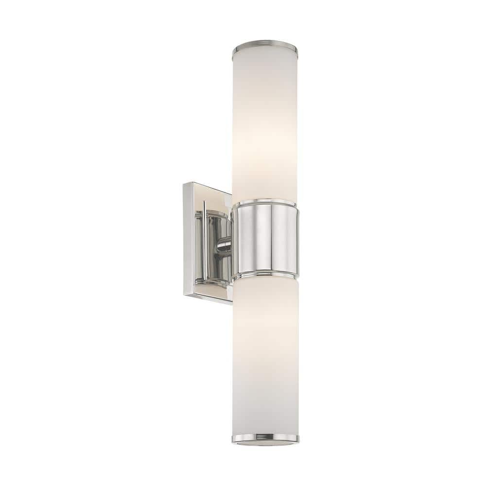 Polished Nickel 2-Light Vanity with Satin Opal Glass