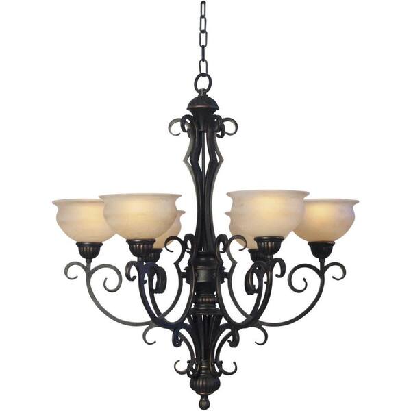 Forte Lighting 6 Light Chandelier Bordeaux Finish Rustic Umber Glass-DISCONTINUED