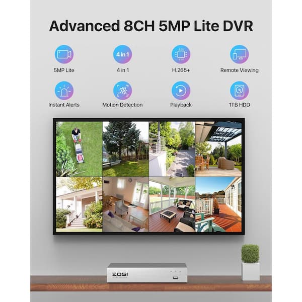 8-Channel 2MP 1TB HDD DVR Home Surveillance System with 6-Wired 1080p FHD Bullet Cameras